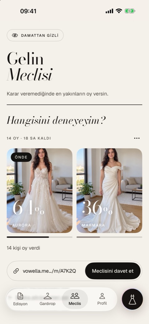 Vowella Gelin Meclisi: yakınların iki görünüm arasında oy verir